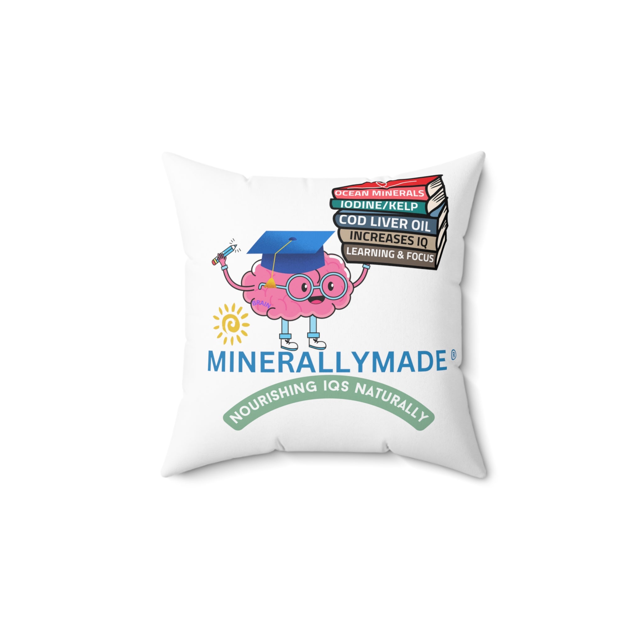 Minerallymade | Nourishing IQs Naturally | Spun Polyester Square Pillow | 4 SIZES